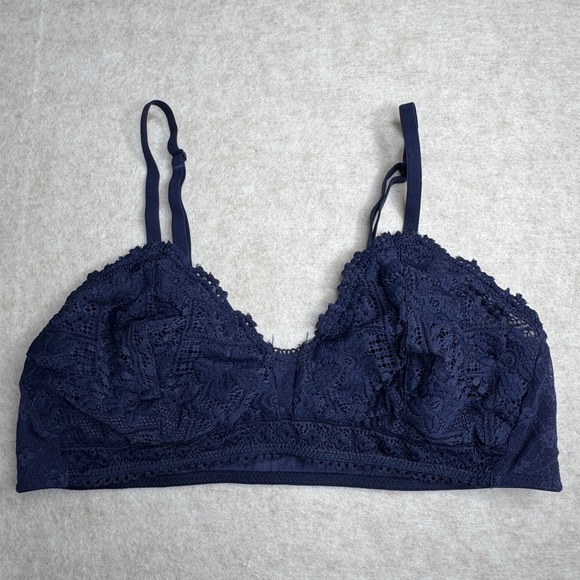 Aerie Blue Triangle Lace Mesh Bralette Padded wireless Lined Bra Size Large L - Picture 1 of 4